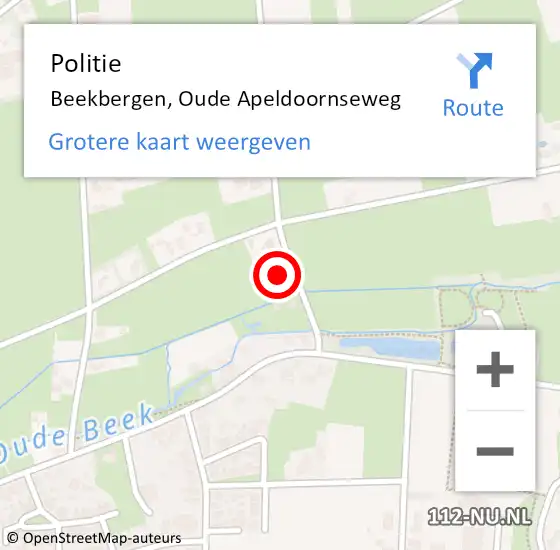 Locatie op kaart van de 112 melding: Politie Beekbergen, Oude Apeldoornseweg op 19 april 2022 16:14