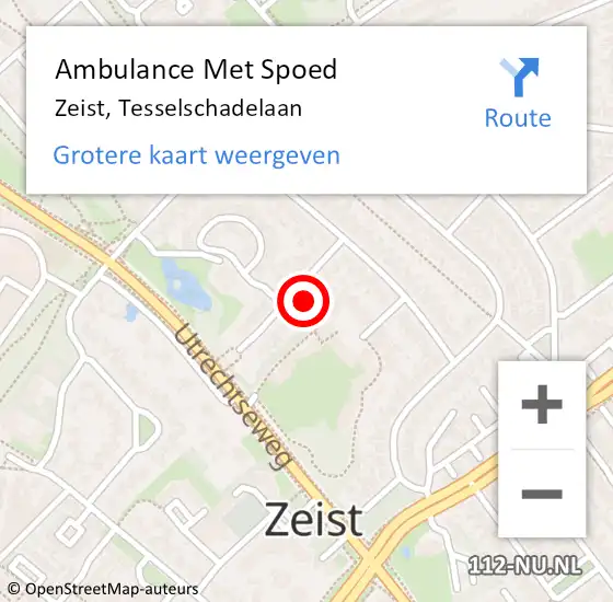 Locatie op kaart van de 112 melding: Ambulance Met Spoed Naar Zeist, Tesselschadelaan op 14 juli 2014 21:33