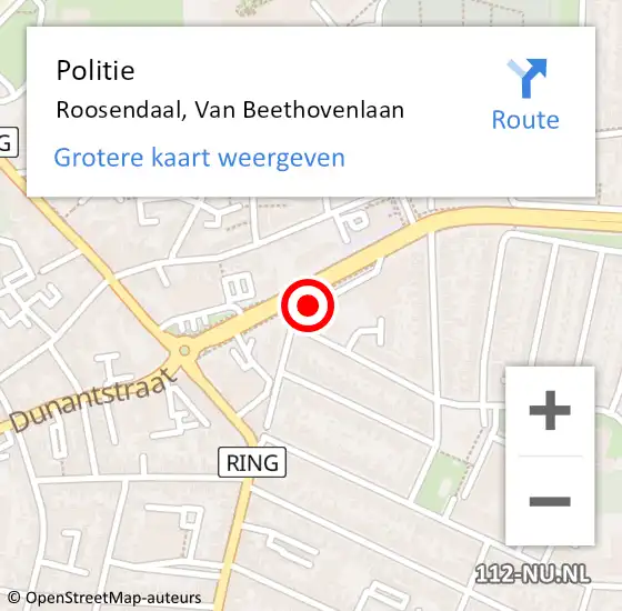 Locatie op kaart van de 112 melding: Politie Roosendaal, Van Beethovenlaan op 19 april 2022 16:58