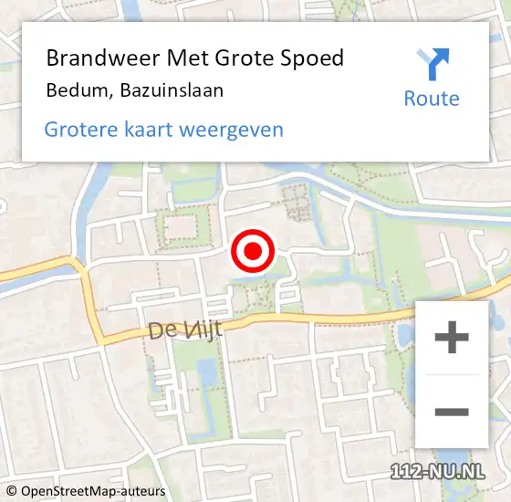 Locatie op kaart van de 112 melding: Brandweer Met Grote Spoed Naar Bedum, Bazuinslaan op 19 april 2022 17:03