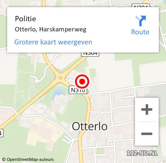 Locatie op kaart van de 112 melding: Politie Otterlo, Harskamperweg op 19 april 2022 17:25