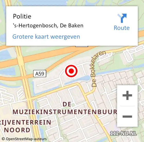 Locatie op kaart van de 112 melding: Politie 's-Hertogenbosch, De Baken op 19 april 2022 17:26