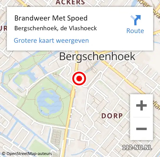 Locatie op kaart van de 112 melding: Brandweer Met Spoed Naar Bergschenhoek, de Vlashoeck op 19 april 2022 17:33