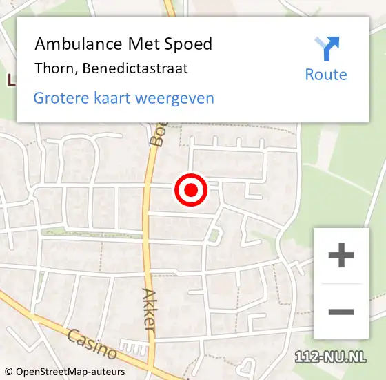 Locatie op kaart van de 112 melding: Ambulance Met Spoed Naar Thorn, Benedictastraat op 19 april 2022 17:35