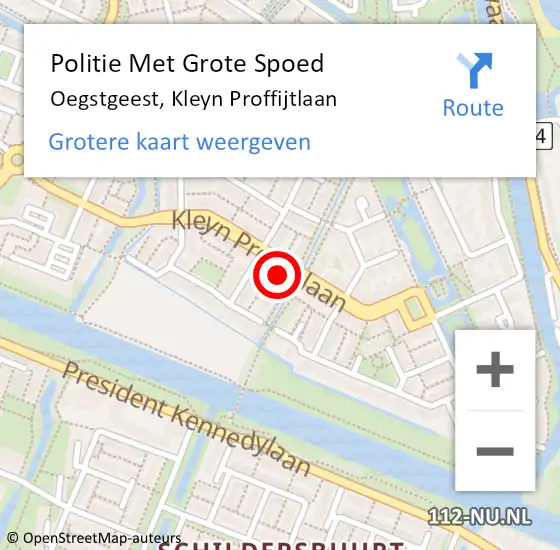 Locatie op kaart van de 112 melding: Politie Met Grote Spoed Naar Oegstgeest, Kleyn Proffijtlaan op 19 april 2022 17:39