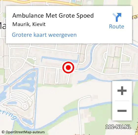 Locatie op kaart van de 112 melding: Ambulance Met Grote Spoed Naar Maurik, Kievit op 19 april 2022 17:42