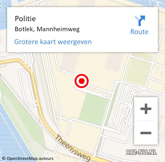 Locatie op kaart van de 112 melding: Politie Botlek, Mannheimweg op 19 april 2022 17:53