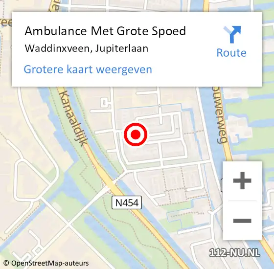 Locatie op kaart van de 112 melding: Ambulance Met Grote Spoed Naar Waddinxveen, Jupiterlaan op 19 april 2022 18:00