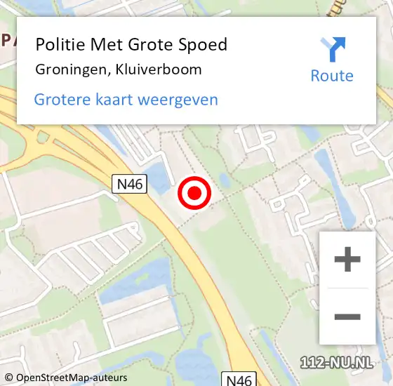 Locatie op kaart van de 112 melding: Politie Met Grote Spoed Naar Groningen, Kluiverboom op 19 april 2022 18:09