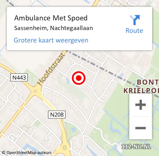 Locatie op kaart van de 112 melding: Ambulance Met Spoed Naar Sassenheim, Nachtegaallaan op 19 april 2022 18:15