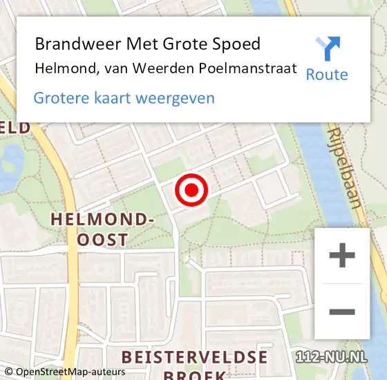 Locatie op kaart van de 112 melding: Brandweer Met Grote Spoed Naar Helmond, van Weerden Poelmanstraat op 19 april 2022 18:46