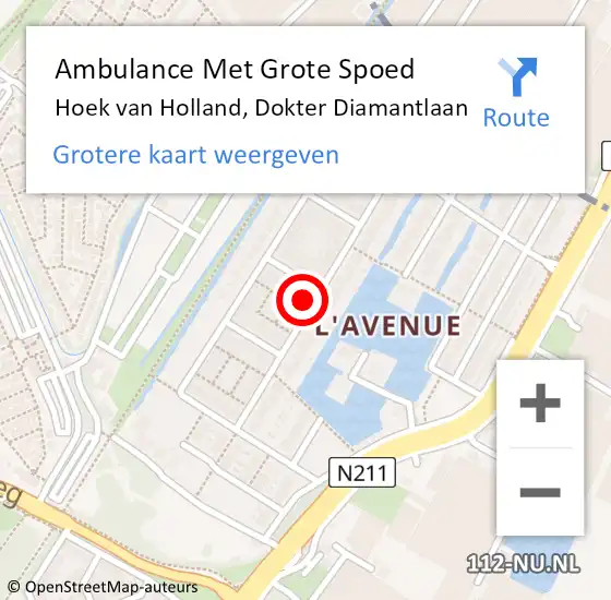 Locatie op kaart van de 112 melding: Ambulance Met Grote Spoed Naar Hoek van Holland, Dokter Diamantlaan op 19 april 2022 18:50