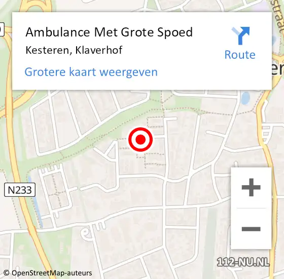 Locatie op kaart van de 112 melding: Ambulance Met Grote Spoed Naar Kesteren, Klaverhof op 19 april 2022 19:51