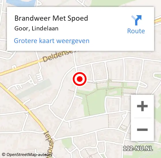 Locatie op kaart van de 112 melding: Brandweer Met Spoed Naar Goor, Lindelaan op 14 juli 2014 22:16