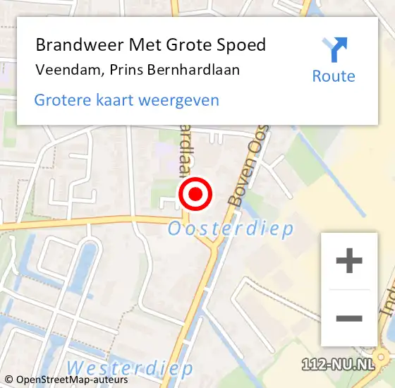 Locatie op kaart van de 112 melding: Brandweer Met Grote Spoed Naar Veendam, Prins Bernhardlaan op 19 april 2022 21:13