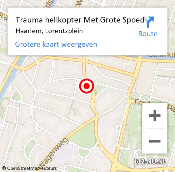 Locatie op kaart van de 112 melding: Trauma helikopter Met Grote Spoed Naar Haarlem, Lorentzplein op 19 april 2022 21:39