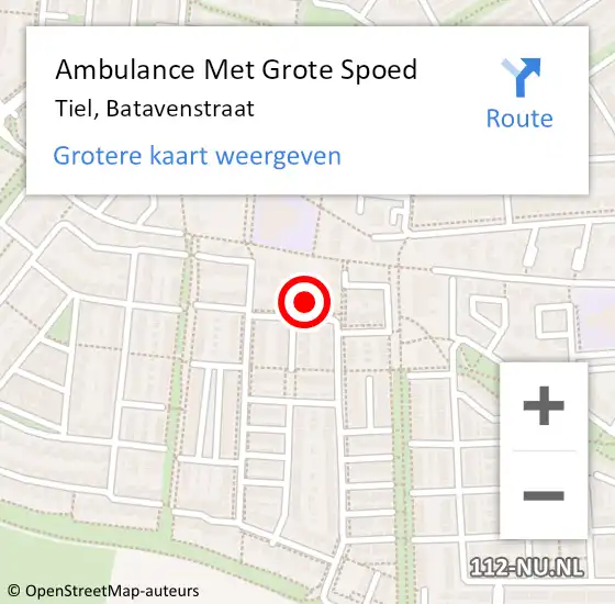 Locatie op kaart van de 112 melding: Ambulance Met Grote Spoed Naar Tiel, Batavenstraat op 19 april 2022 21:39