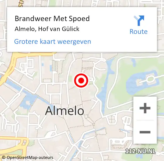 Locatie op kaart van de 112 melding: Brandweer Met Spoed Naar Almelo, Hof van Gülick op 19 april 2022 21:42