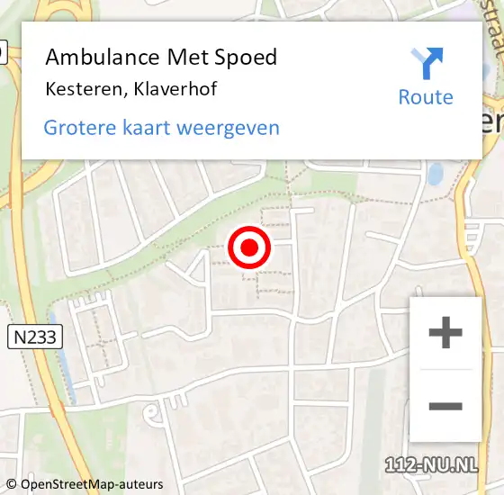 Locatie op kaart van de 112 melding: Ambulance Met Spoed Naar Kesteren, Klaverhof op 19 april 2022 22:17