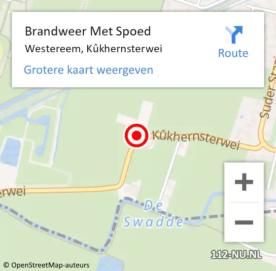 Locatie op kaart van de 112 melding: Brandweer Met Spoed Naar Westereem, Kûkhernsterwei op 19 april 2022 22:49