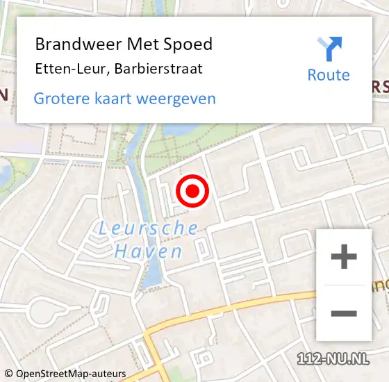 Locatie op kaart van de 112 melding: Brandweer Met Spoed Naar Etten-Leur, Barbierstraat op 19 april 2022 23:16