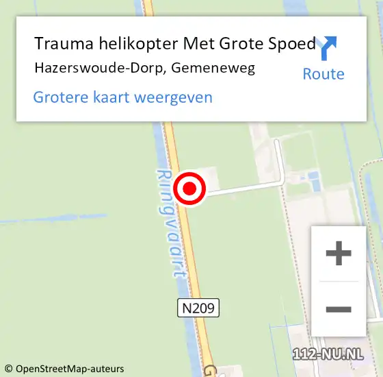 Locatie op kaart van de 112 melding: Trauma helikopter Met Grote Spoed Naar Hazerswoude-Dorp, Gemeneweg op 19 april 2022 23:45