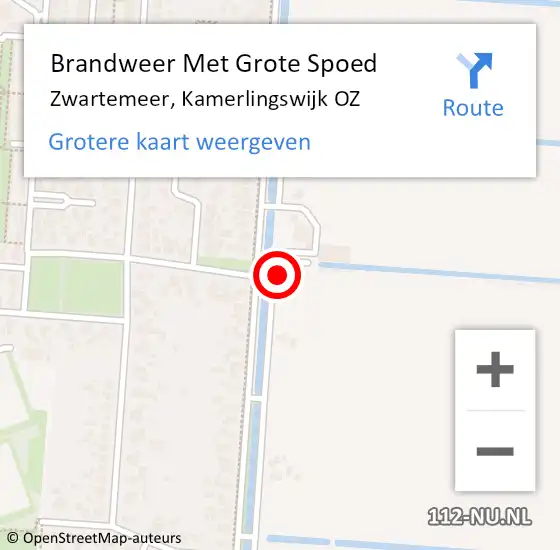 Locatie op kaart van de 112 melding: Brandweer Met Grote Spoed Naar Zwartemeer, Kamerlingswijk OZ op 20 april 2022 00:02