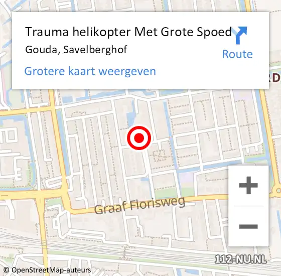 Locatie op kaart van de 112 melding: Trauma helikopter Met Grote Spoed Naar Gouda, Savelberghof op 20 april 2022 00:19