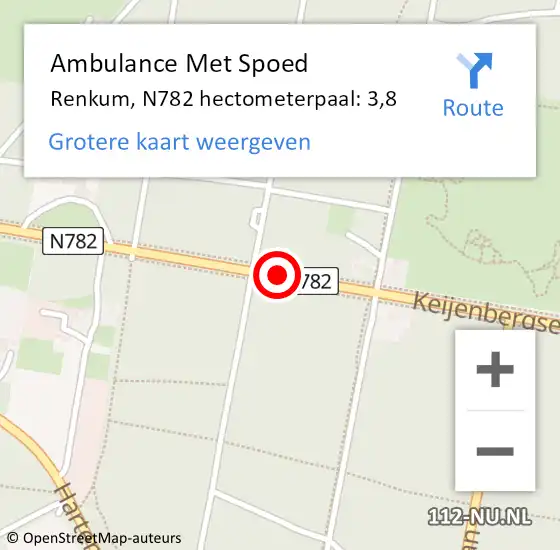 Locatie op kaart van de 112 melding: Ambulance Met Spoed Naar Renkum, N782 hectometerpaal: 3,8 op 20 april 2022 02:01