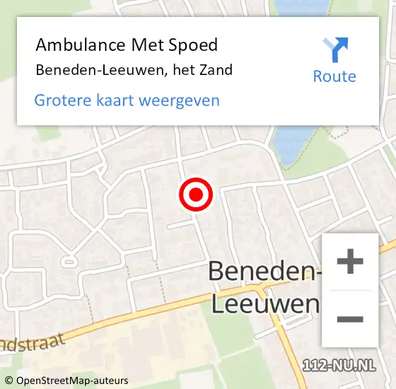 Locatie op kaart van de 112 melding: Ambulance Met Spoed Naar Beneden-Leeuwen, het Zand op 20 april 2022 04:37