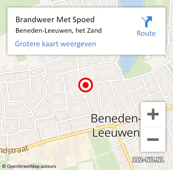 Locatie op kaart van de 112 melding: Brandweer Met Spoed Naar Beneden-Leeuwen, het Zand op 20 april 2022 04:59