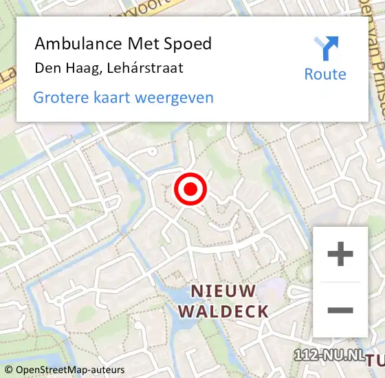 Locatie op kaart van de 112 melding: Ambulance Met Spoed Naar Den Haag, Lehárstraat op 20 april 2022 07:02