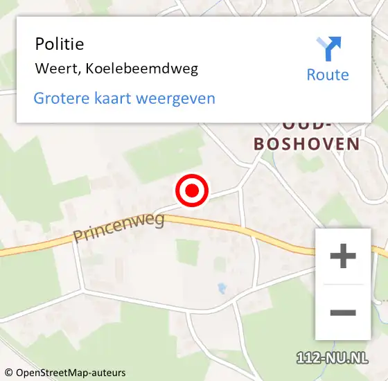 Locatie op kaart van de 112 melding: Politie Weert, Koelebeemdweg op 20 april 2022 07:21