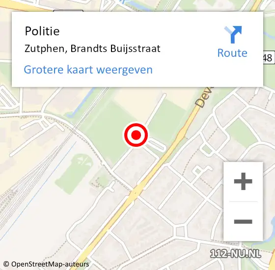 Locatie op kaart van de 112 melding: Politie Zutphen, Brandts Buijsstraat op 20 april 2022 07:32