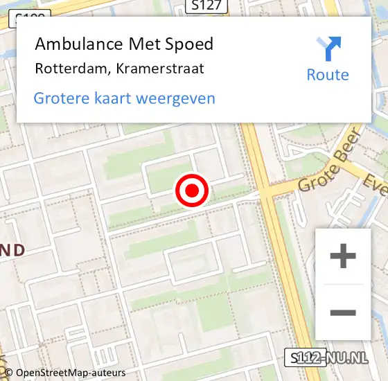Locatie op kaart van de 112 melding: Ambulance Met Spoed Naar Rotterdam, Kramerstraat op 20 april 2022 07:35