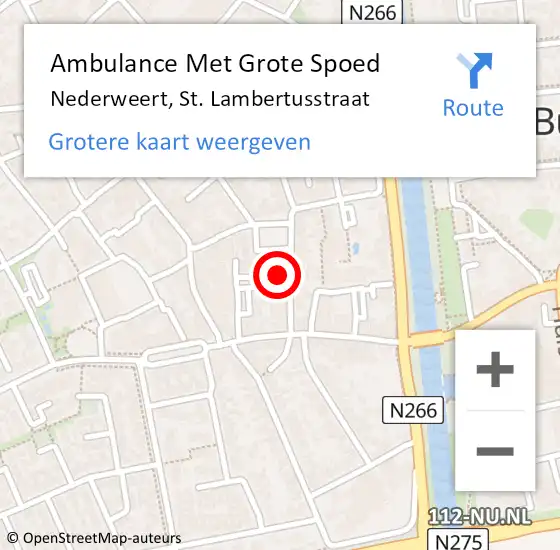 Locatie op kaart van de 112 melding: Ambulance Met Grote Spoed Naar Nederweert, St. Lambertusstraat op 14 juli 2014 23:07