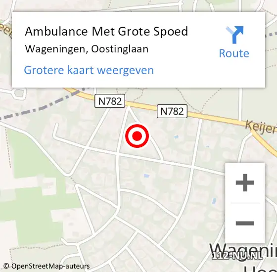 Locatie op kaart van de 112 melding: Ambulance Met Grote Spoed Naar Wageningen, Oostinglaan op 20 april 2022 08:36