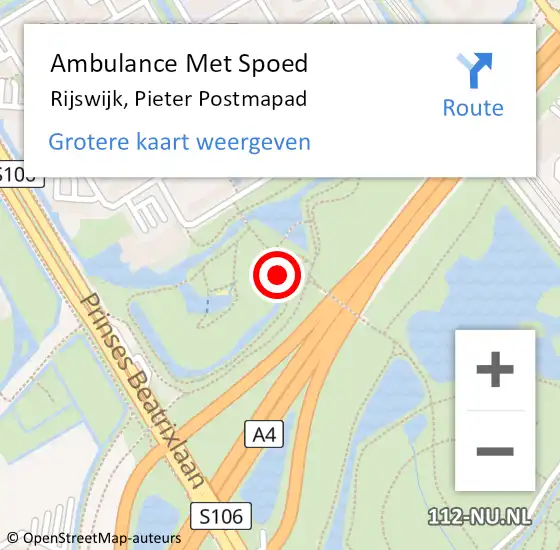 Locatie op kaart van de 112 melding: Ambulance Met Spoed Naar Rijswijk, Pieter Postmapad op 20 april 2022 08:39