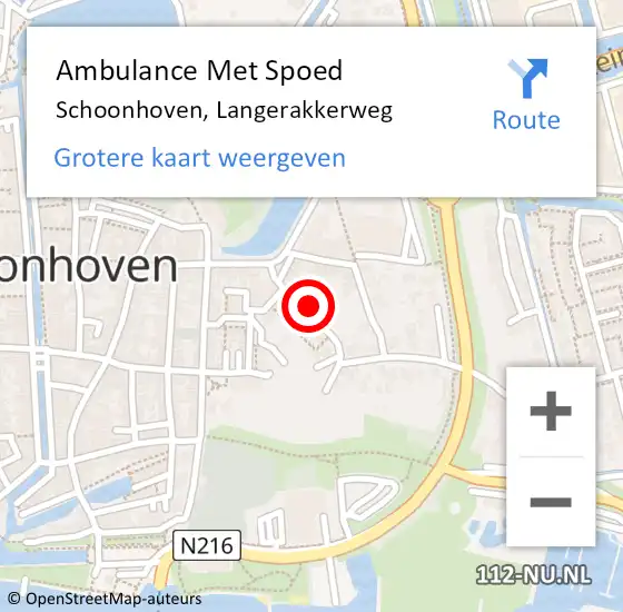 Locatie op kaart van de 112 melding: Ambulance Met Spoed Naar Schoonhoven, Langerakkerweg op 20 april 2022 08:46