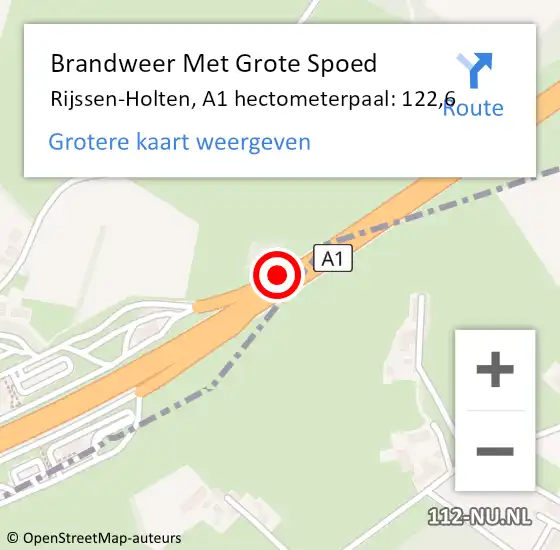 Locatie op kaart van de 112 melding: Brandweer Met Grote Spoed Naar Rijssen-Holten, A1 hectometerpaal: 122,6 op 20 april 2022 08:48