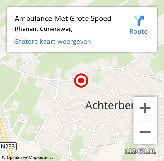 Locatie op kaart van de 112 melding: Ambulance Met Grote Spoed Naar Rhenen, Cuneraweg op 20 april 2022 09:16