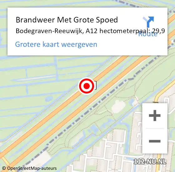 Locatie op kaart van de 112 melding: Brandweer Met Grote Spoed Naar Bodegraven-Reeuwijk, A12 hectometerpaal: 29,9 op 20 april 2022 09:23