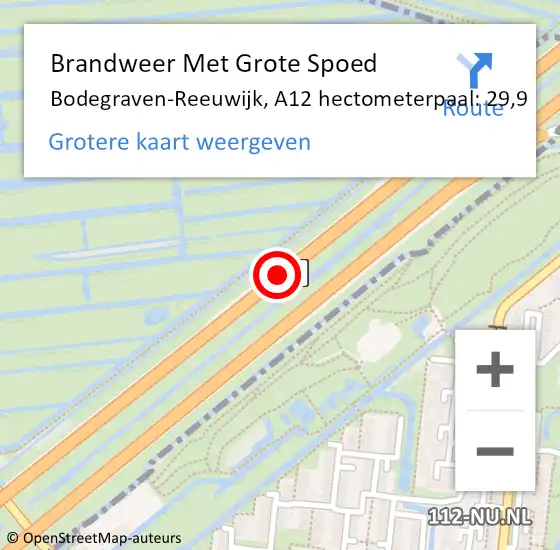 Locatie op kaart van de 112 melding: Brandweer Met Grote Spoed Naar Bodegraven-Reeuwijk, A12 hectometerpaal: 29,9 op 20 april 2022 09:24