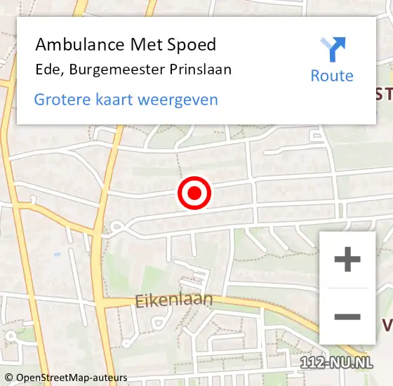 Locatie op kaart van de 112 melding: Ambulance Met Spoed Naar Ede, Burgemeester Prinslaan op 20 april 2022 09:27