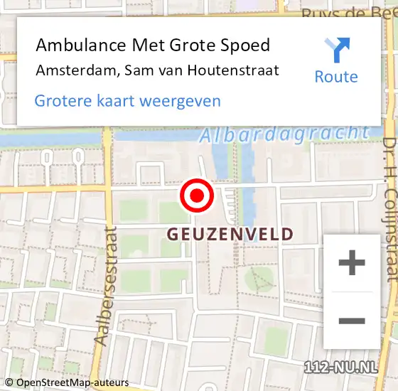 Locatie op kaart van de 112 melding: Ambulance Met Grote Spoed Naar Amsterdam, Sam van Houtenstraat op 20 april 2022 09:29