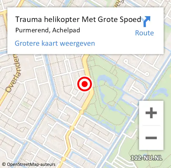 Locatie op kaart van de 112 melding: Trauma helikopter Met Grote Spoed Naar Purmerend, Achelpad op 20 april 2022 09:37