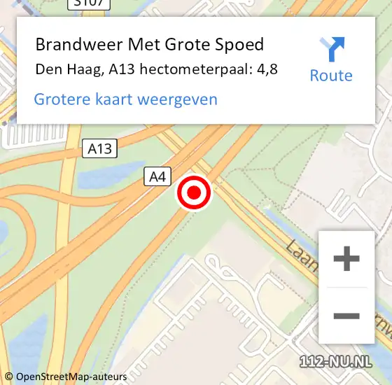 Locatie op kaart van de 112 melding: Brandweer Met Grote Spoed Naar Den Haag, A13 hectometerpaal: 4,8 op 20 april 2022 09:58