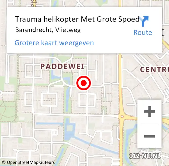 Locatie op kaart van de 112 melding: Trauma helikopter Met Grote Spoed Naar Barendrecht, Vlietweg op 20 april 2022 10:19