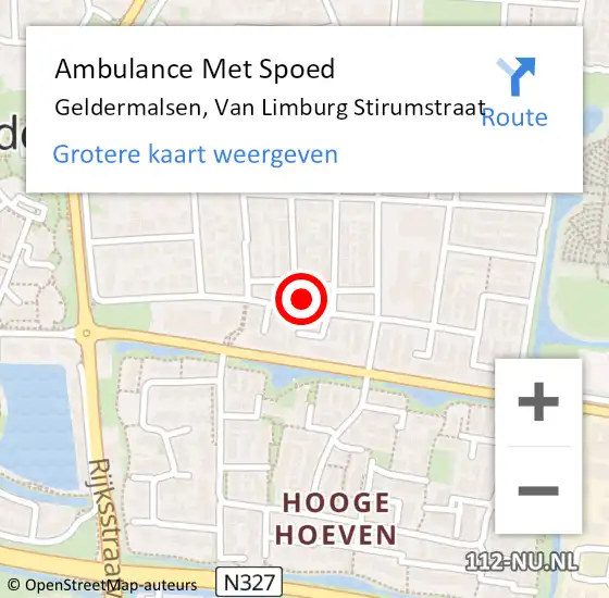 Locatie op kaart van de 112 melding: Ambulance Met Spoed Naar Geldermalsen, Van Limburg Stirumstraat op 20 april 2022 10:41