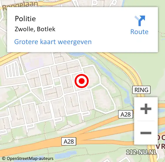 Locatie op kaart van de 112 melding: Politie Zwolle, Botlek op 20 april 2022 11:27